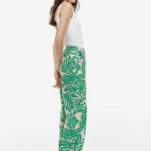 Green Leaf Print Trousers